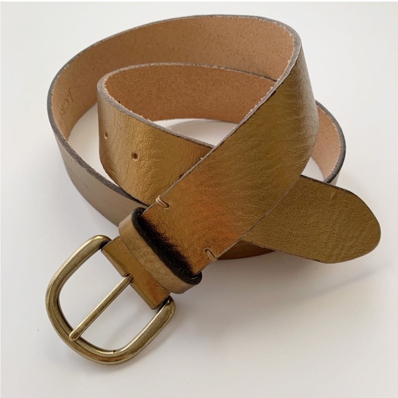 J. Crew Gold Leather Belt - Picture 1 of 8
